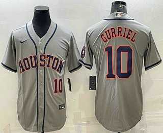 Men%27s Houston Astros #10 Yuli Gurriel Number Grey With Patch Stitched MLB Cool Base Nike Jersey